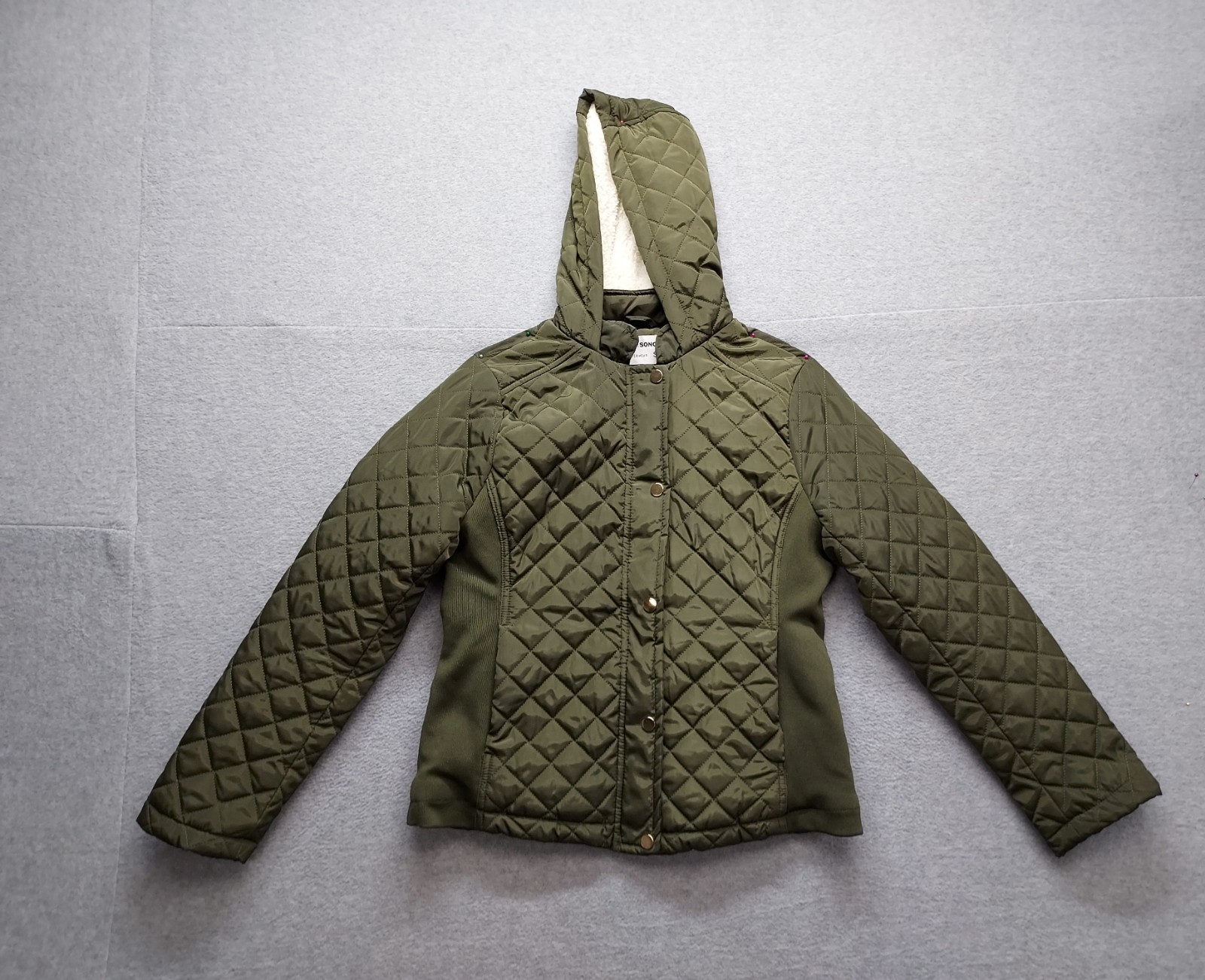 Cisono Women Hoodie Jacket S Olive Green Quilted Snap Down Long Sleeve Outerwear