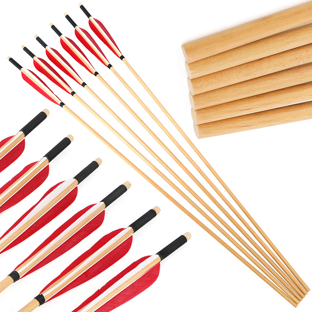 6/12pcs  Wooden Arrows Turkey Feathers Diameter 8mm Handmade DIY Bow Hunting