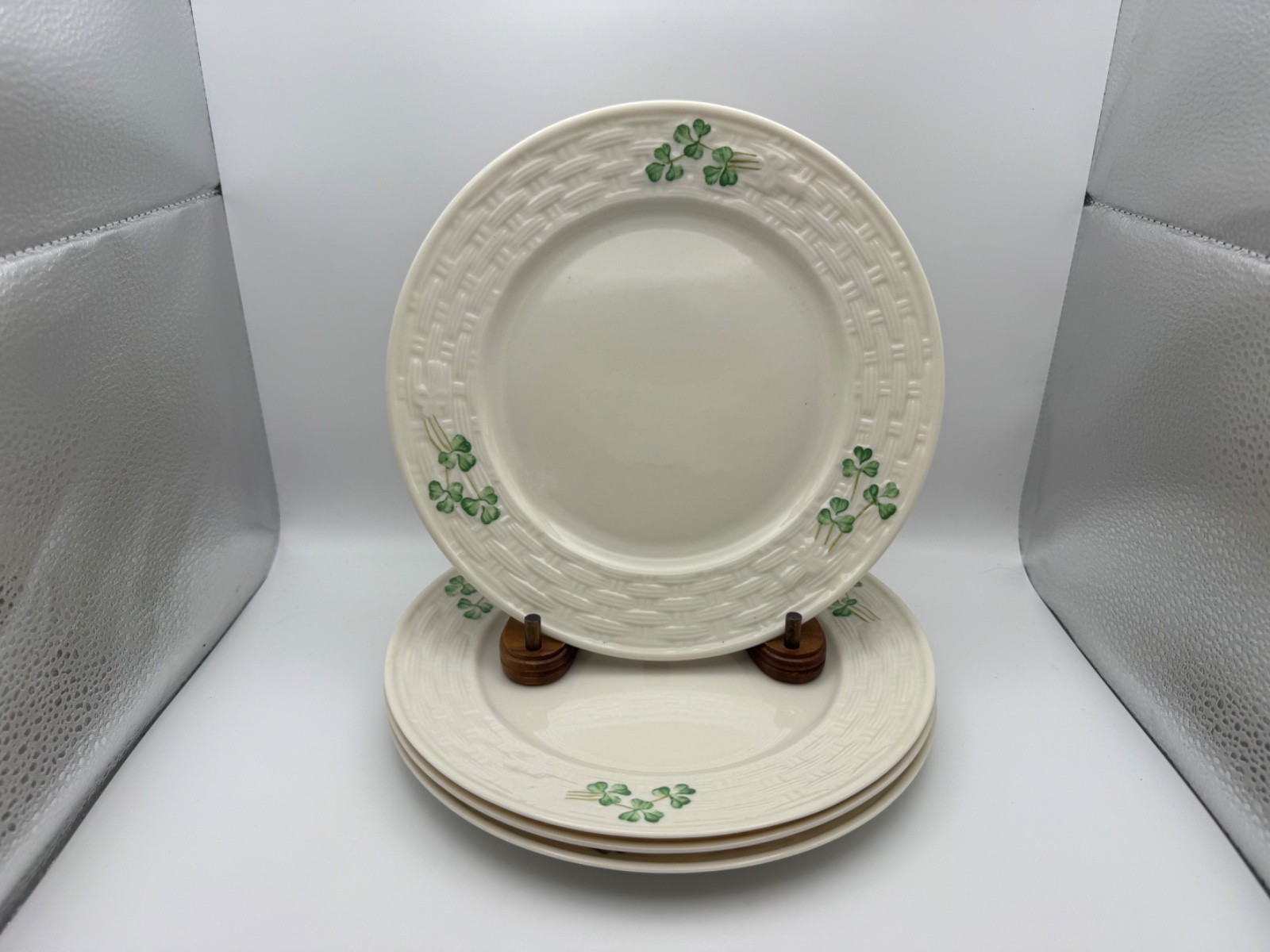 Set of 4 Belleek Irish Pottery SHAMROCK Salad Plates Set of 4 Belleek Irish Pottery SHAMROCK Salad Plates