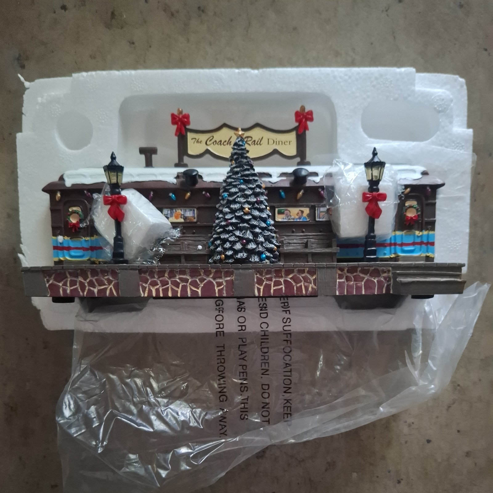 Hawthorne Village Train Accessory Coach & Rail Diner  Christmas Themed