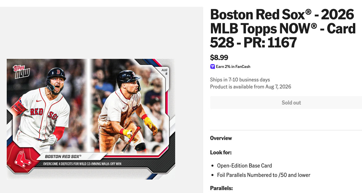 BOSTON RED SOX topps now card#528 \