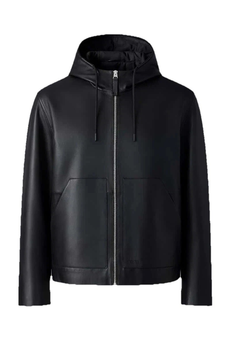 Men's Mackage Lavan Leather Hooded Jacket - Black Shade