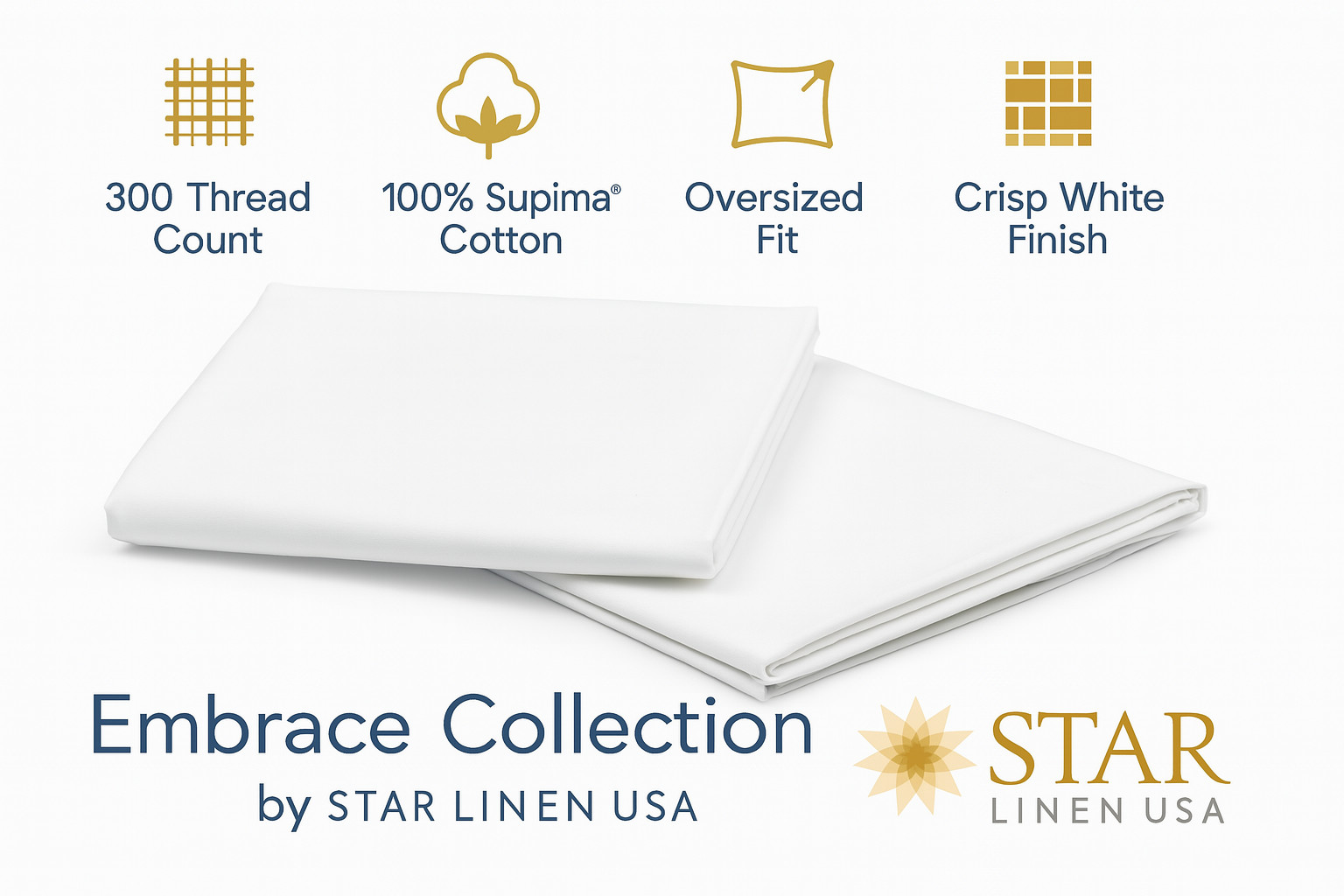 Pillowcases 100% Supima Cotton Hotel Bedding White Embrace Collection - 2 PACK