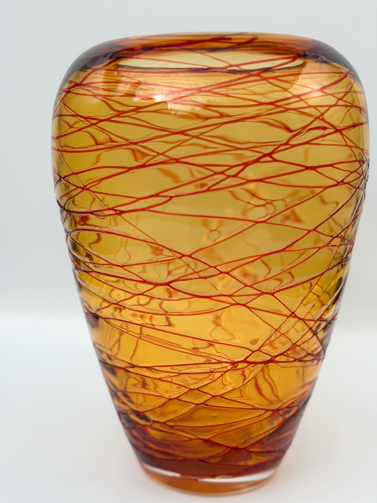 Amber and Red Threaded Murano Art Glass Vase by Fulvio Bianconi for Venini