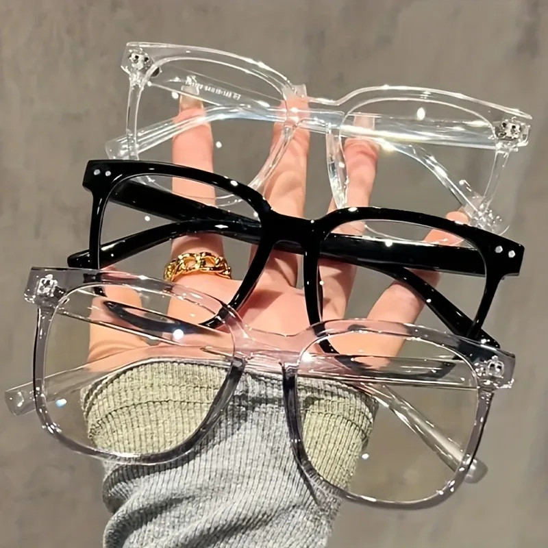 1 3pcs Unisex Square Frame Blue Light Blocking Glasses Stylish Campus Look Face