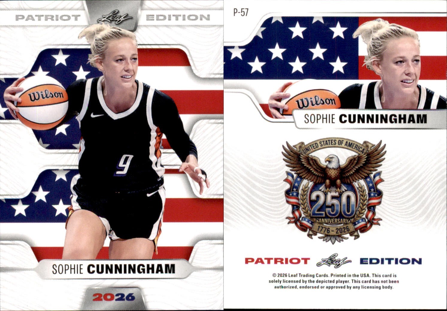 2026 LEAF 250TH ANNIVERSARY PATRIOT EDITION SOPHIE CUNNINGHAM P-57 BASKETBALL 2026 LEAF 250TH ANNIVERSARY PATRIOT EDITION SOPHIE CUNNINGHAM P-57 BASKETBALL