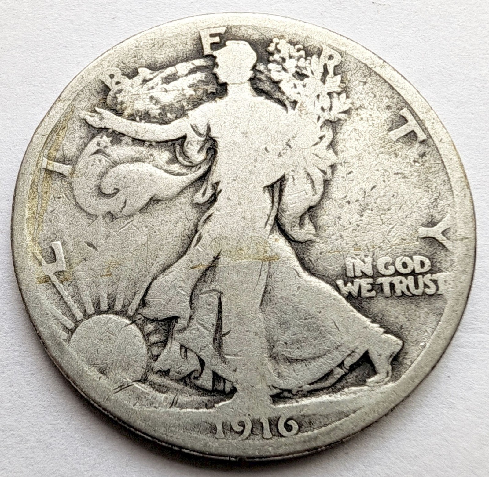 1916 Walking Liberty Silver Half Dollar Good Details, Key Date 50C