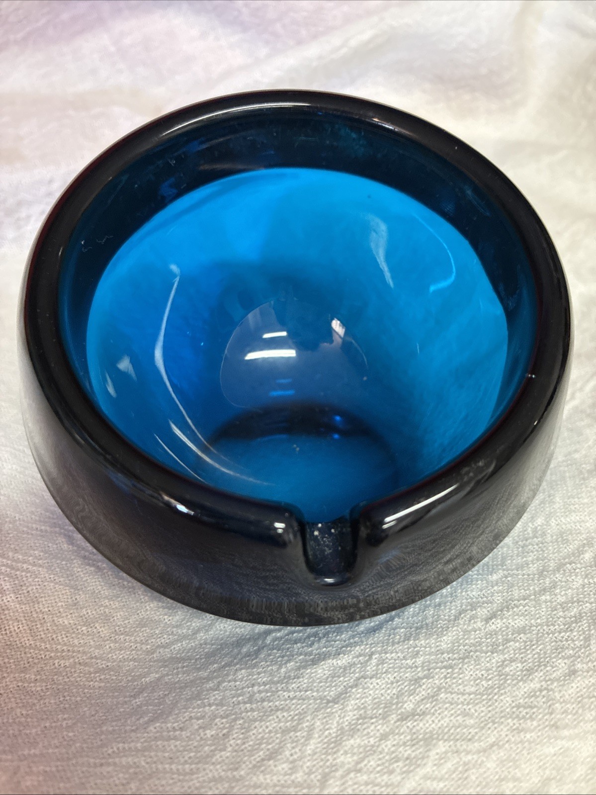 Vtg Viking MCM Bluenique Ashtray MadMen Thick Heavy Art Glass Atomic Slant Orb