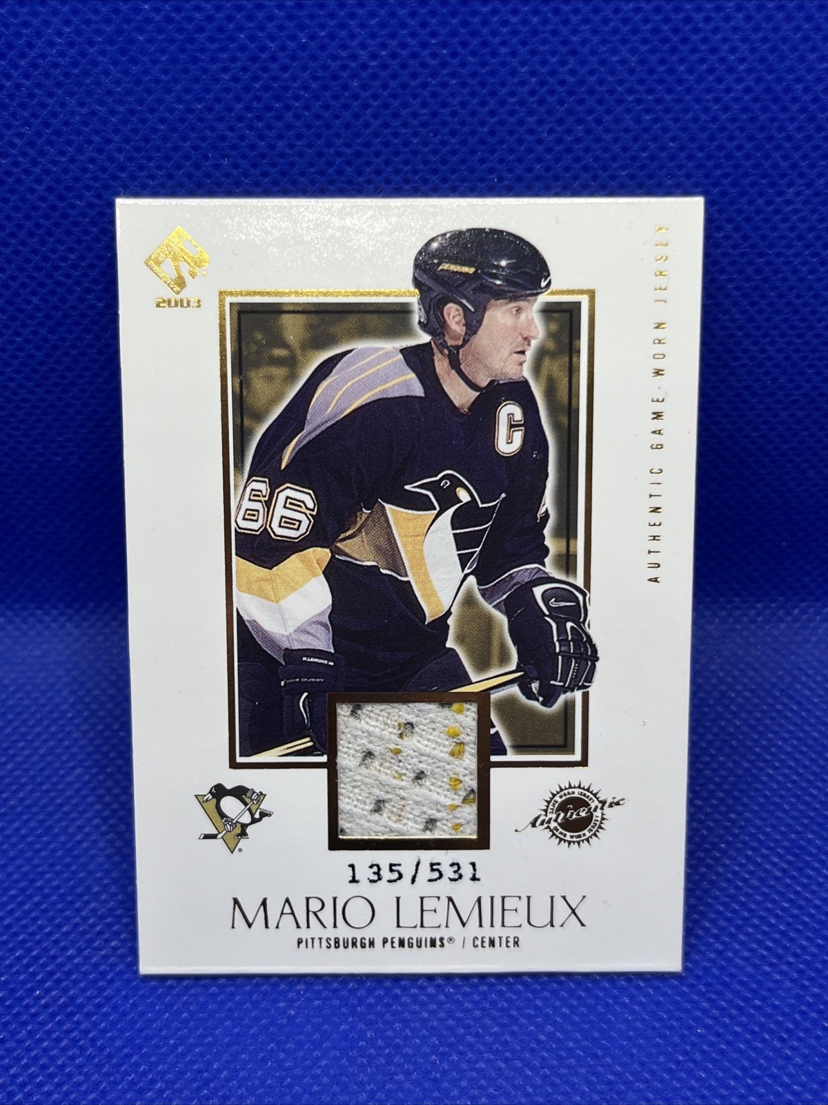 2002-03 Private Stock Reserve Hockey #138 Mario Lemieux Game Used Jersey #/531