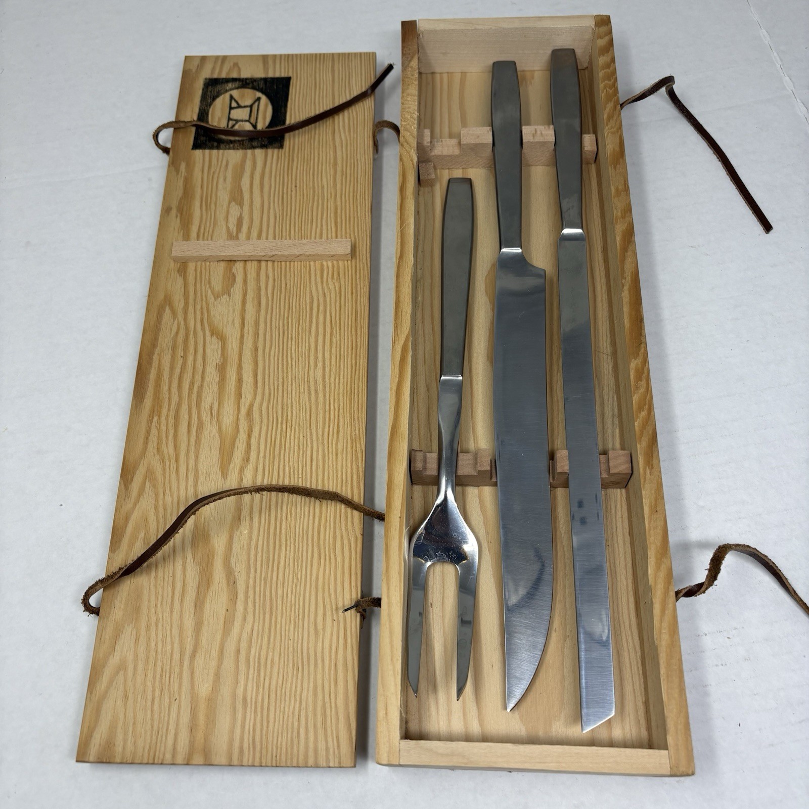 MCM VTG 1950s Amboss Austria 2050 Carving Set Helmut Alder Stainless Wood Box MCM VTG 1950s Amboss Austria 2050 Carving Set Helmut Alder Stainless Wood Box