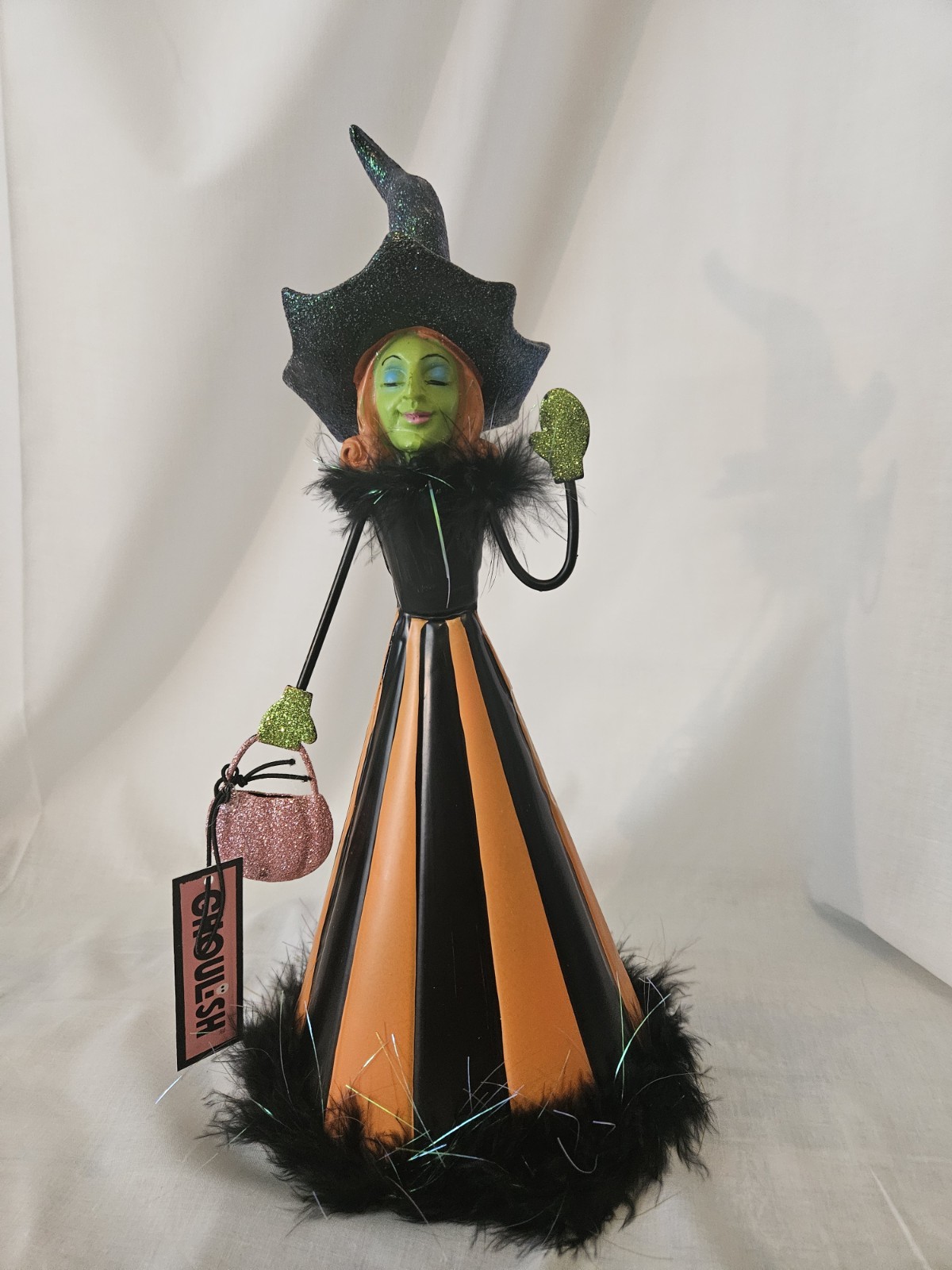 NEW Ghoulish Orange Metal Witch Figurine 13