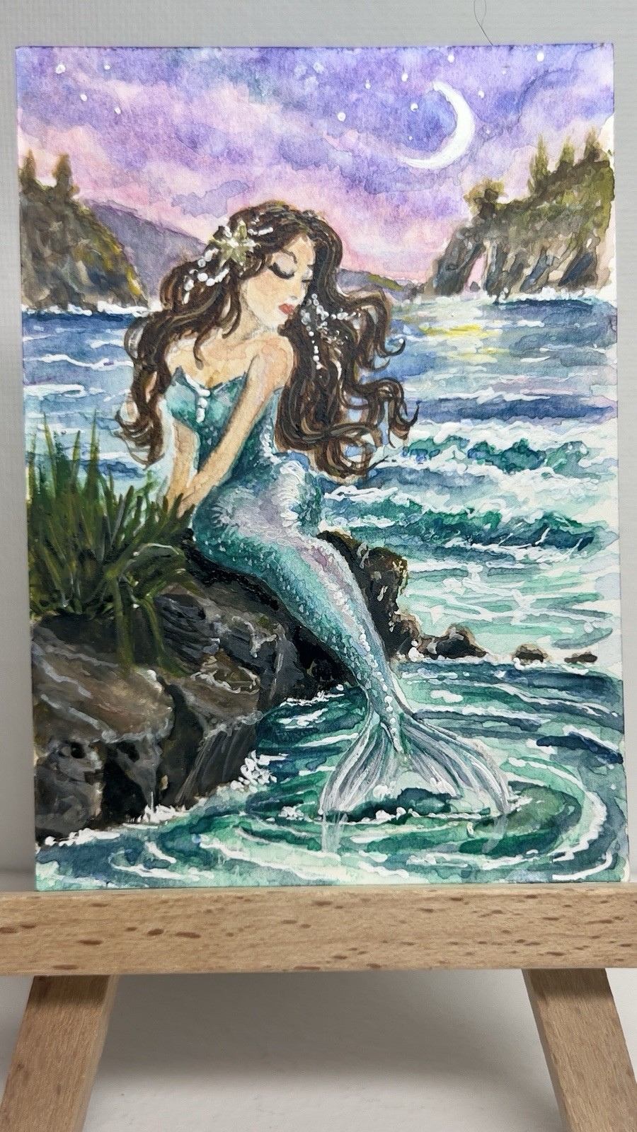 ACEO PRINT of “Where The Sea Keeps Secrets” Mermaid Coastal  Art By Kelly Horn