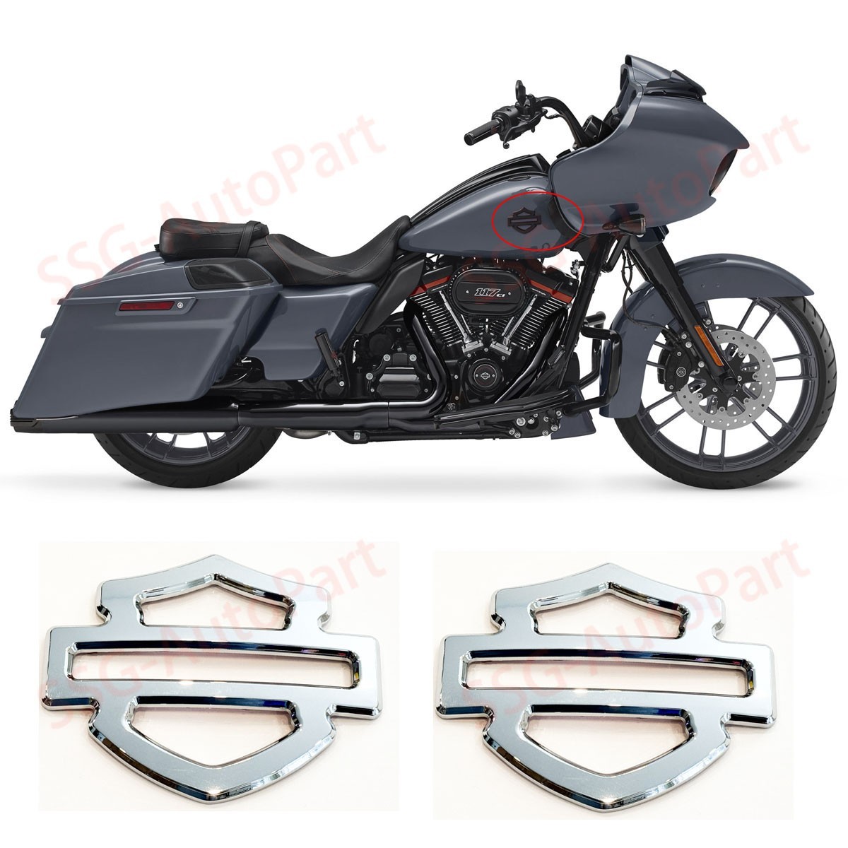 2x METAL CHROME Harley CVO Custom Metal Tank Emblems Show CHROME Finish