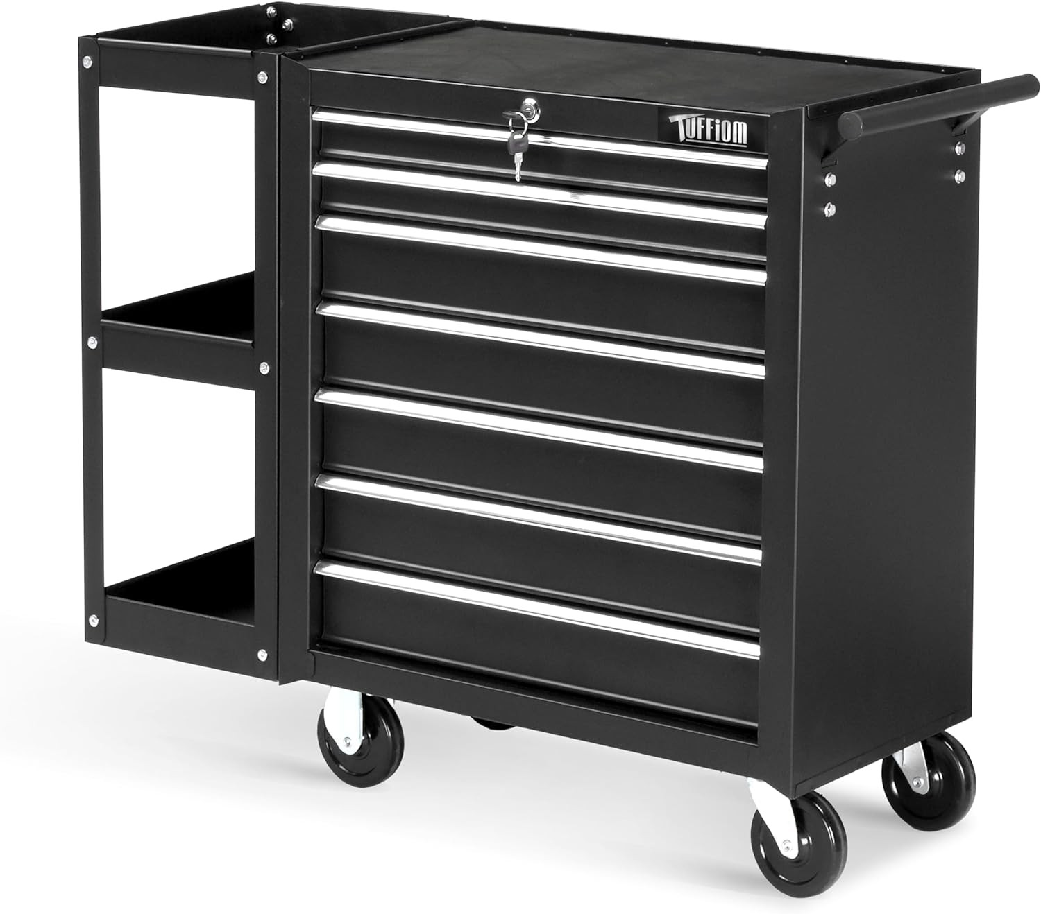 New 7-Drawer Rolling Tool Chest Tool Cabinet Storage Box with Side Shelves Black