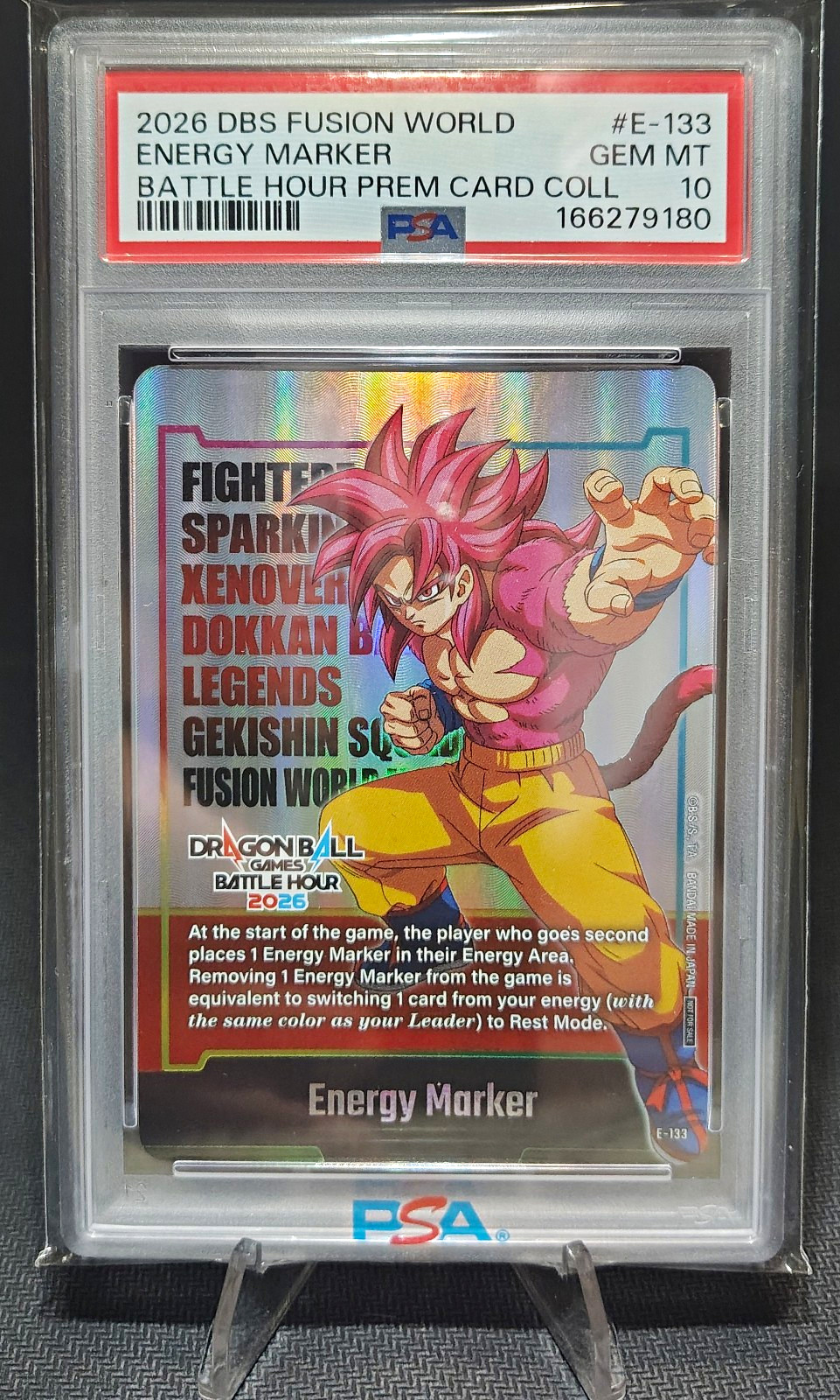 Bandai DBS Fusion World Energy Marker E-133 Battle Hour 2026 Promo Holo PSA 10
