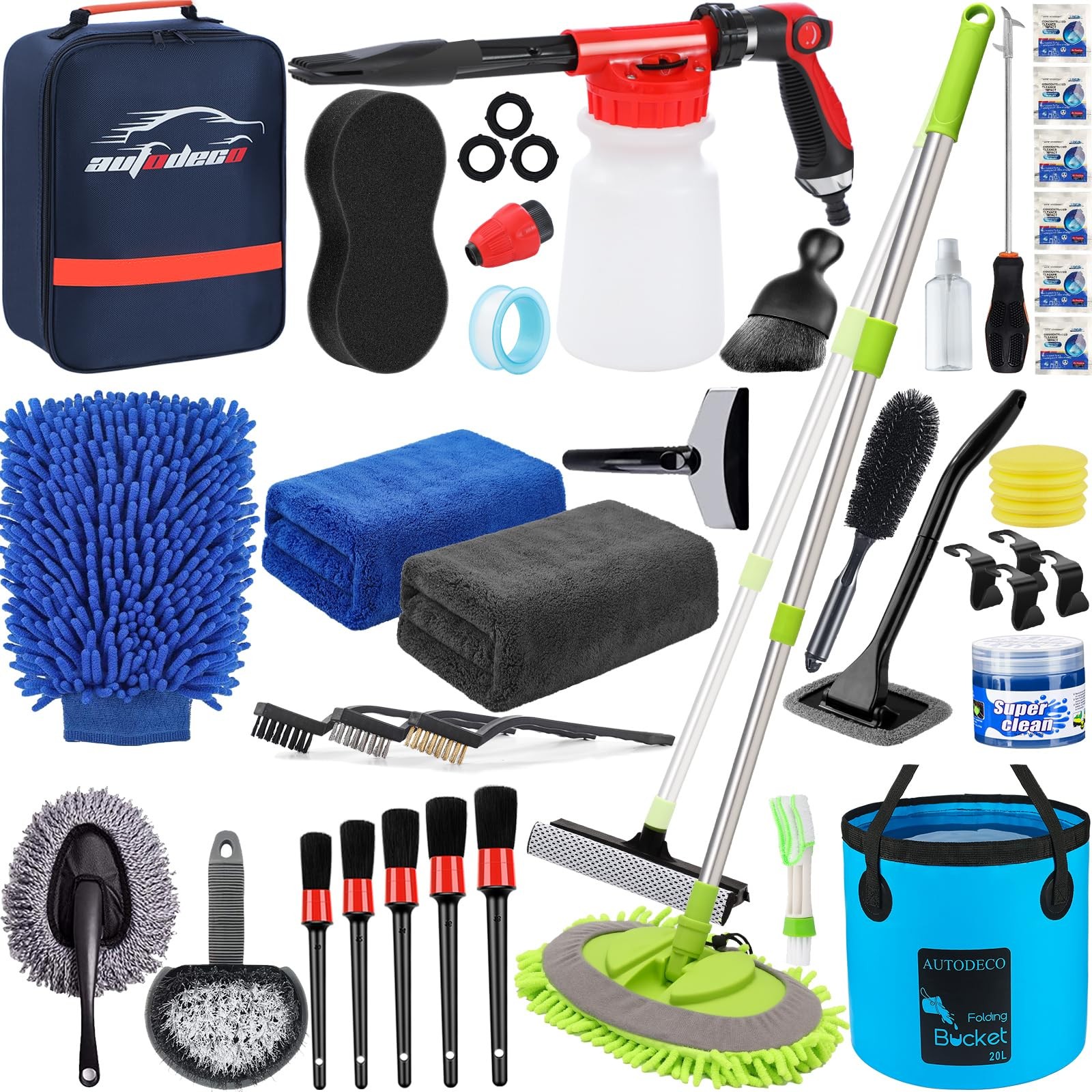 AUTODECO 42Pcs Car Wash Detailing Kit Cleaning Set with Foam Gun 42Pcs, Blue 