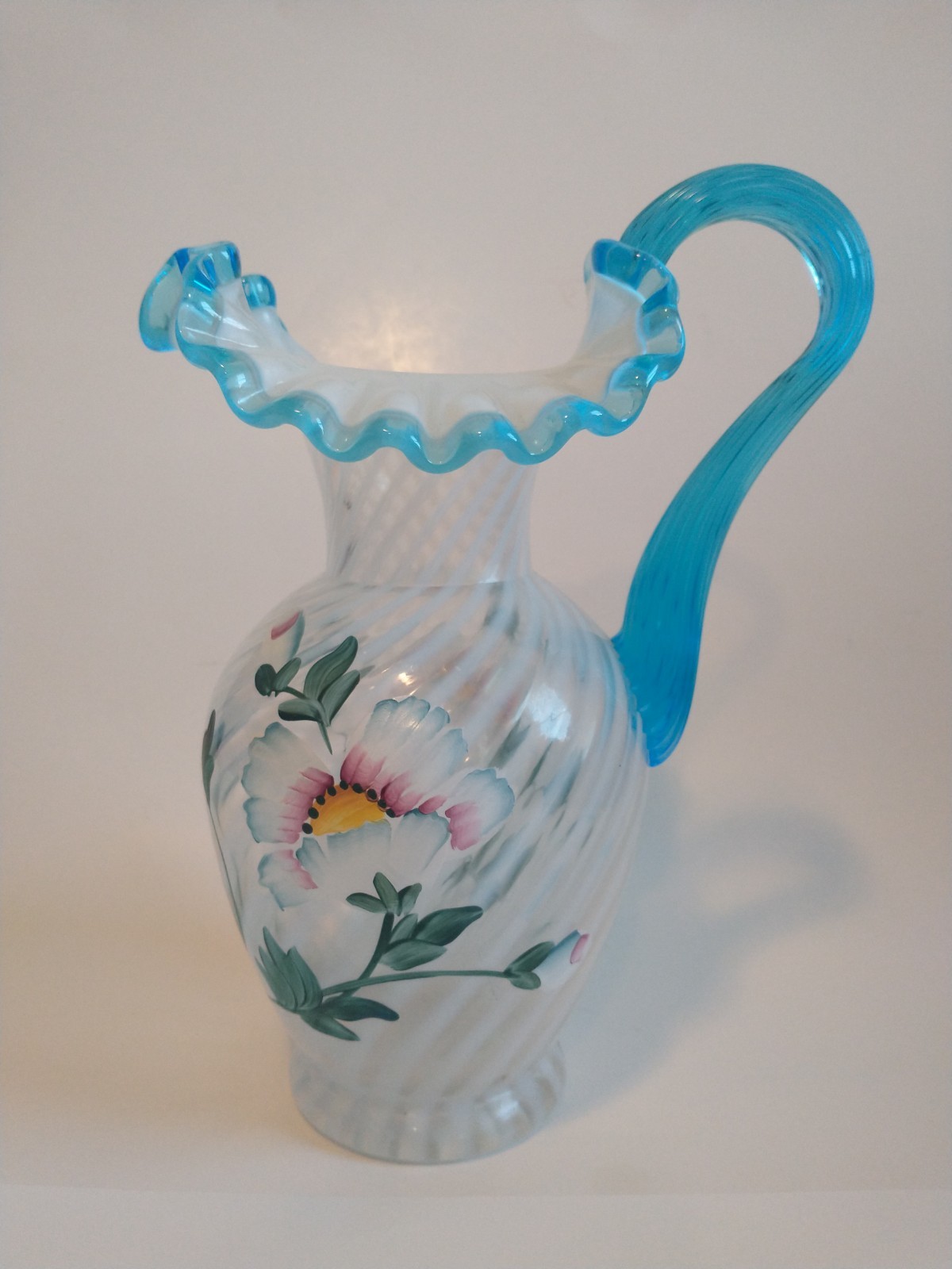 FENTON 90th ANNIVERSARY PITCHER ~ 1995 ~ Family Signature Series ~ HAND PAINTED FENTON 90th ANNIVERSARY PITCHER ~ 1995 ~ Family Signature Series ~ HAND PAINTED