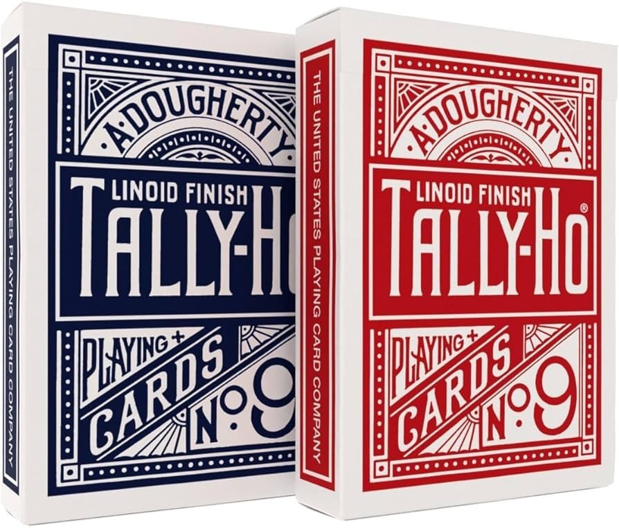 2 DECKS OF TALLY HO No 9 ORIGINAL FAN BACK PLAYING CARDS RED AND BLUE 2 DECKS OF TALLY HO No 9 ORIGINAL FAN BACK PLAYING CARDS RED AND BLUE