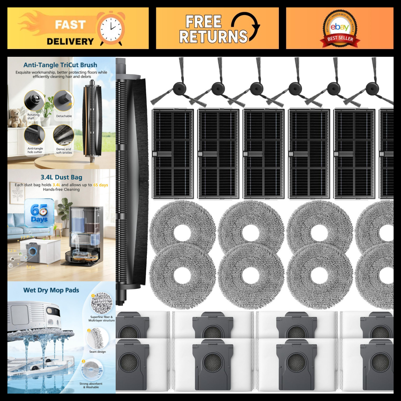 TriCut Brush Accessories for Dreame L40 Ultra & MOVA P10 Gen 2 - Vacuum Parts
