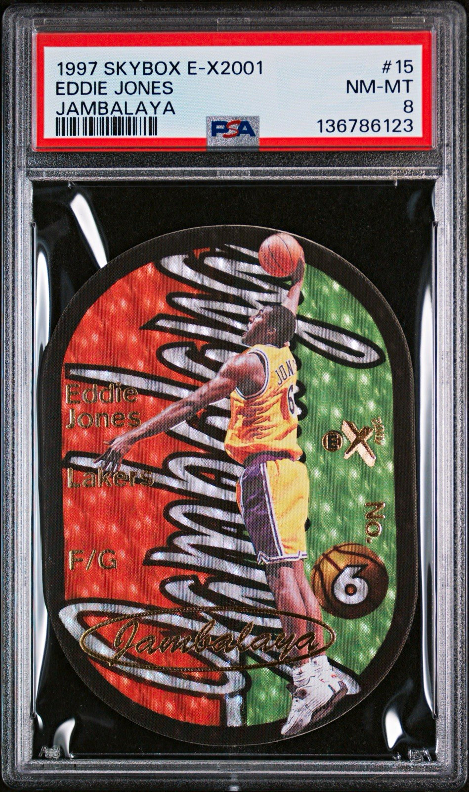 SkyBox 1997-98 E-X2001 Eddie Jones Lakers Jambalaya Insert #15 PSA 8