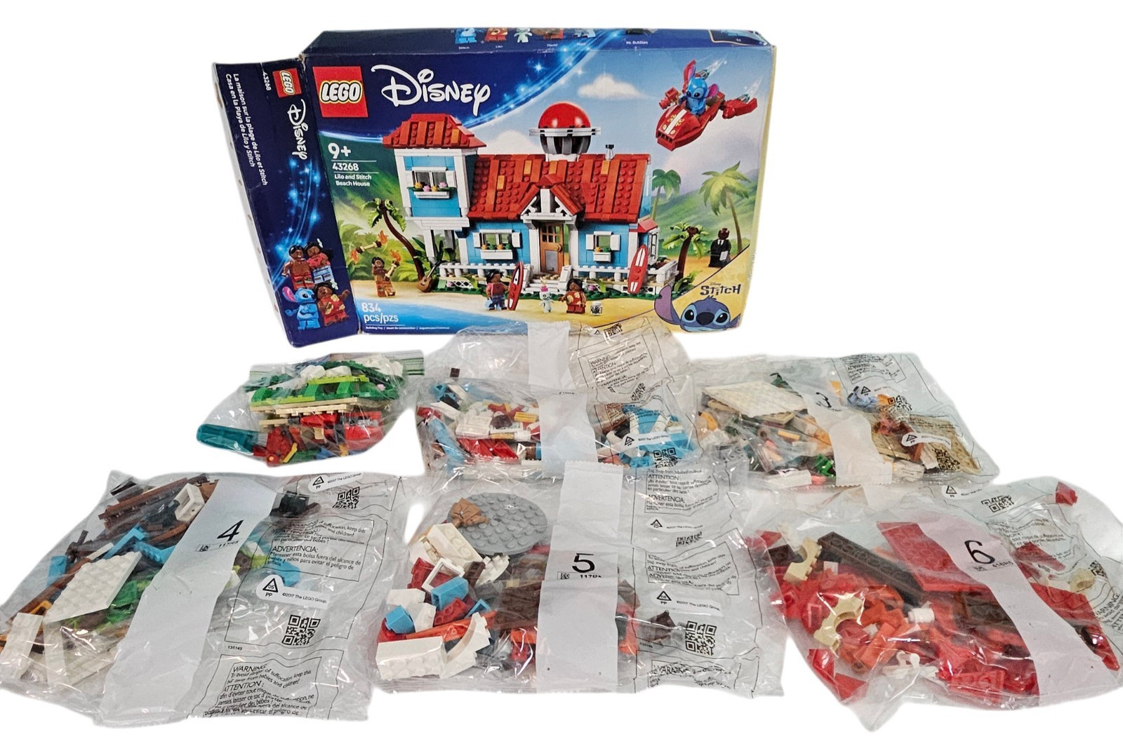 LEGO Disney Lilo and Stitch Beach House 43268 99% Complete 5 Sealed Bags READ