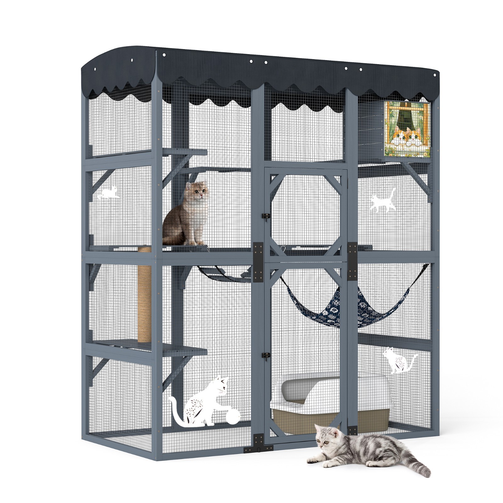 72Inches Large Wood Catio Outdoor Cat Enclosure with Waterproof Roof