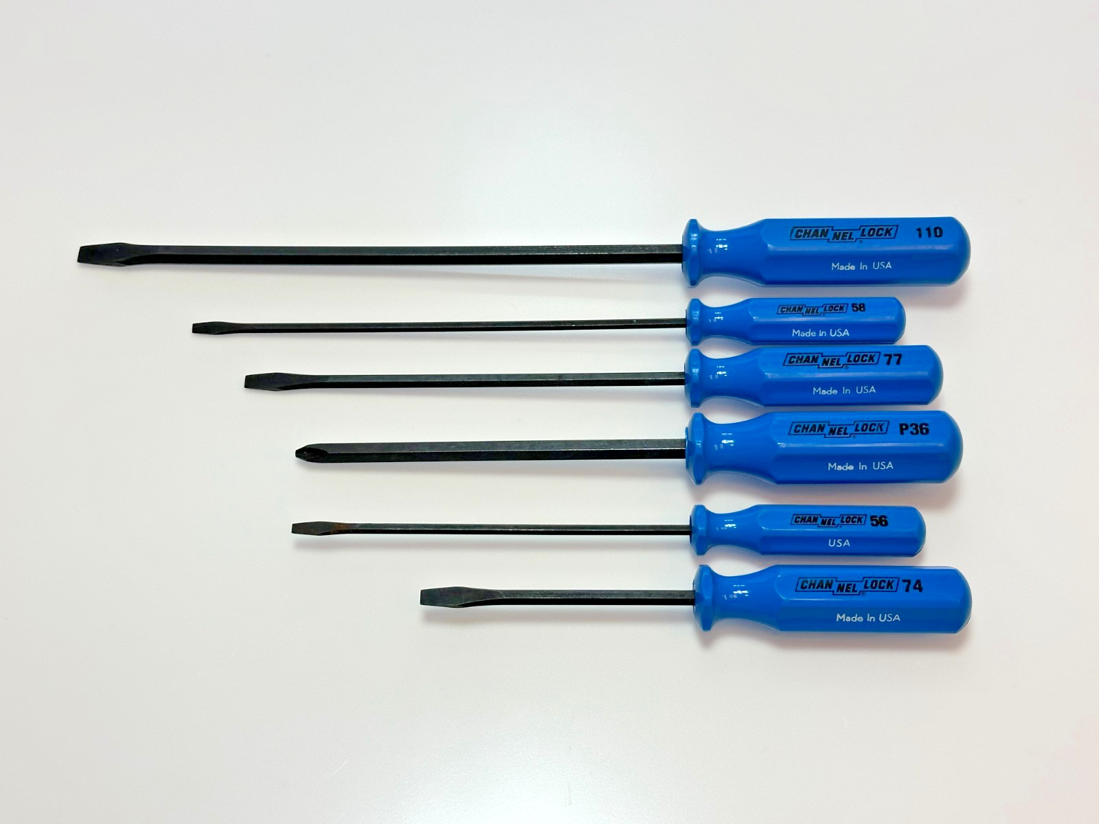 NOS Channellock Tools USA 6pc Flat Slotted & Phillips Screwdriver Set Lot, Blue