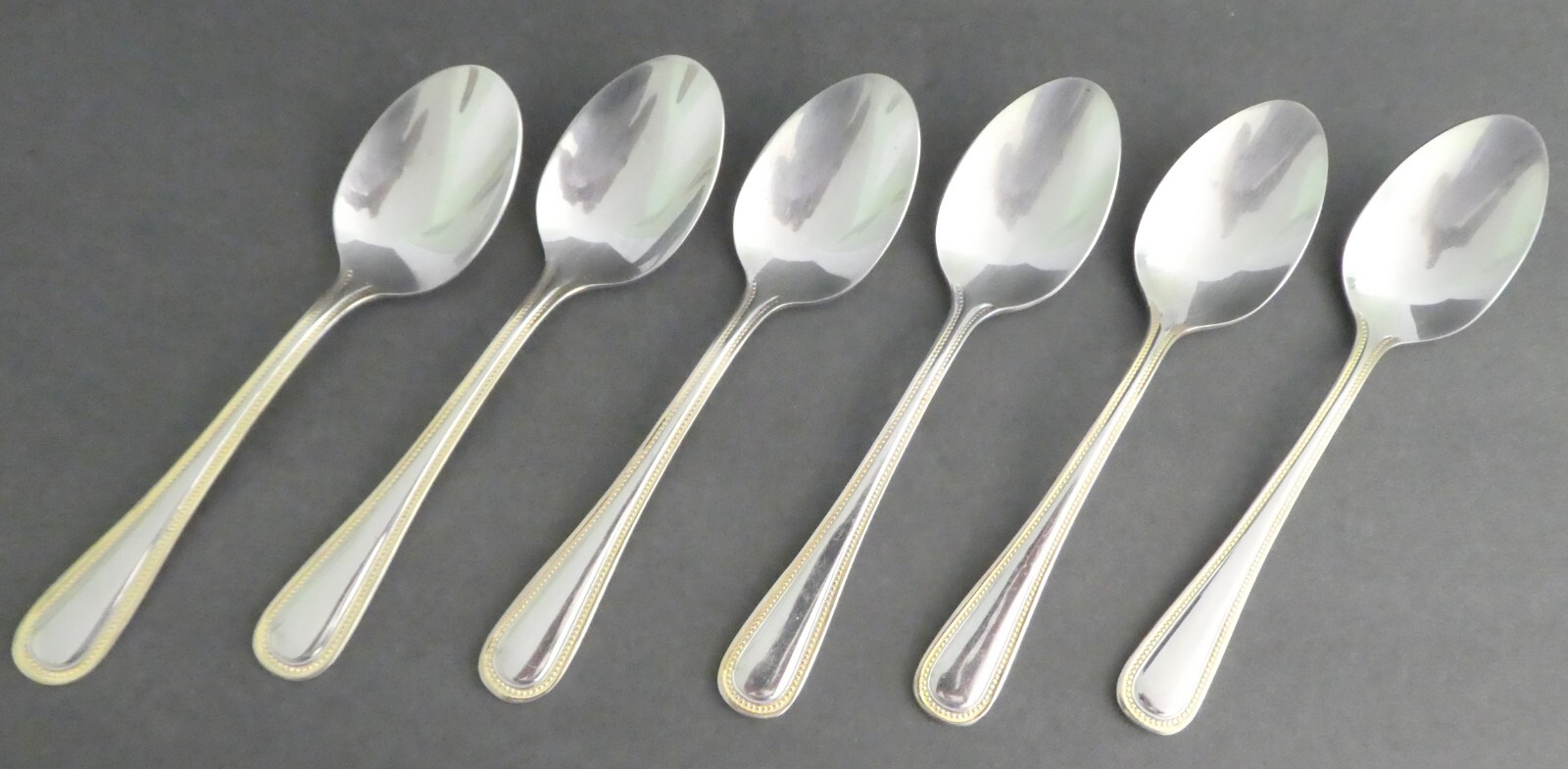 Wallace Royal Gold Bead OVAL SOUP SPOONS 18/10 Stainless Steel SET of 6 - 7 3/8\