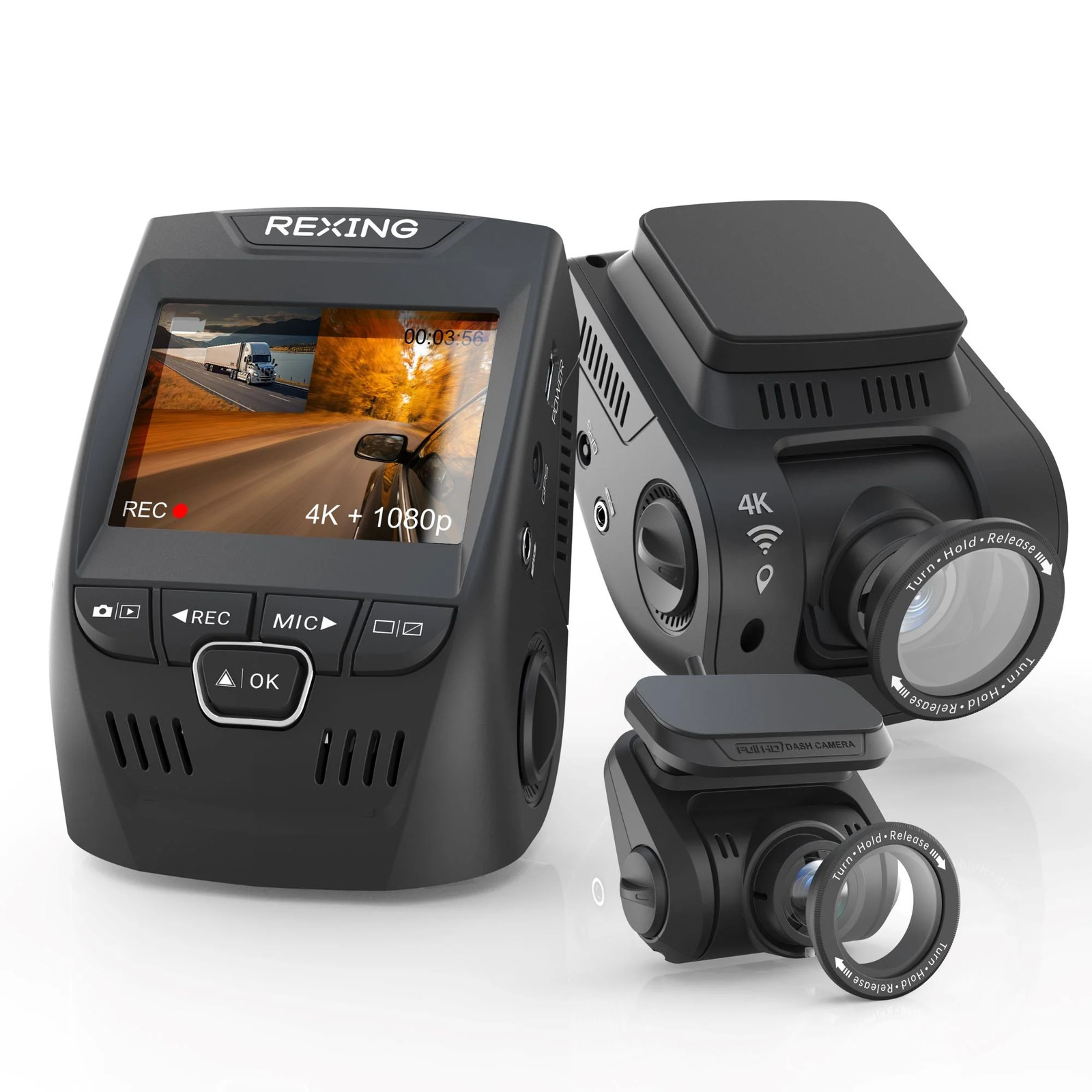 Rexing V1P SE Dash Cam | 4K Front, 1080p Rear, GPS, Wi-Fi, CPL, & 64GB Card