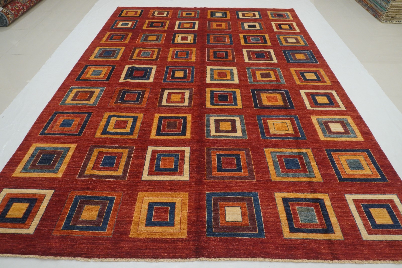 8x11 ft Red Checkered Gabbeh Afghan Hand Knotted Mid Century Area Rug
