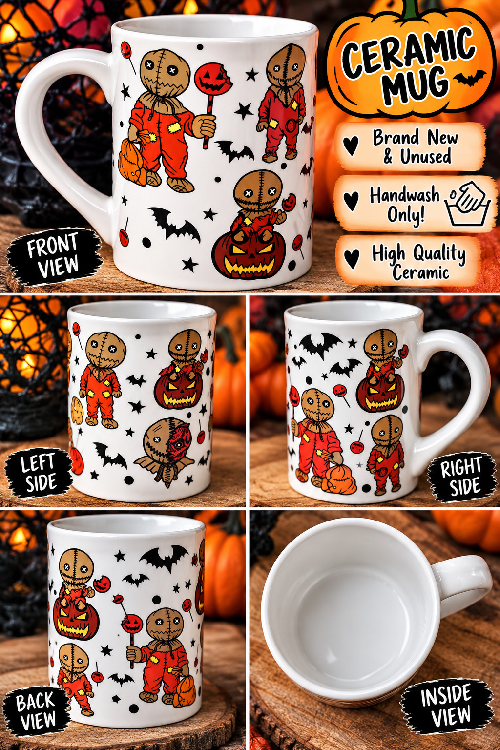 Trick ’r Treat Sam Ceramic Mug Halloween Horror Pumpkin Bats Spirit New