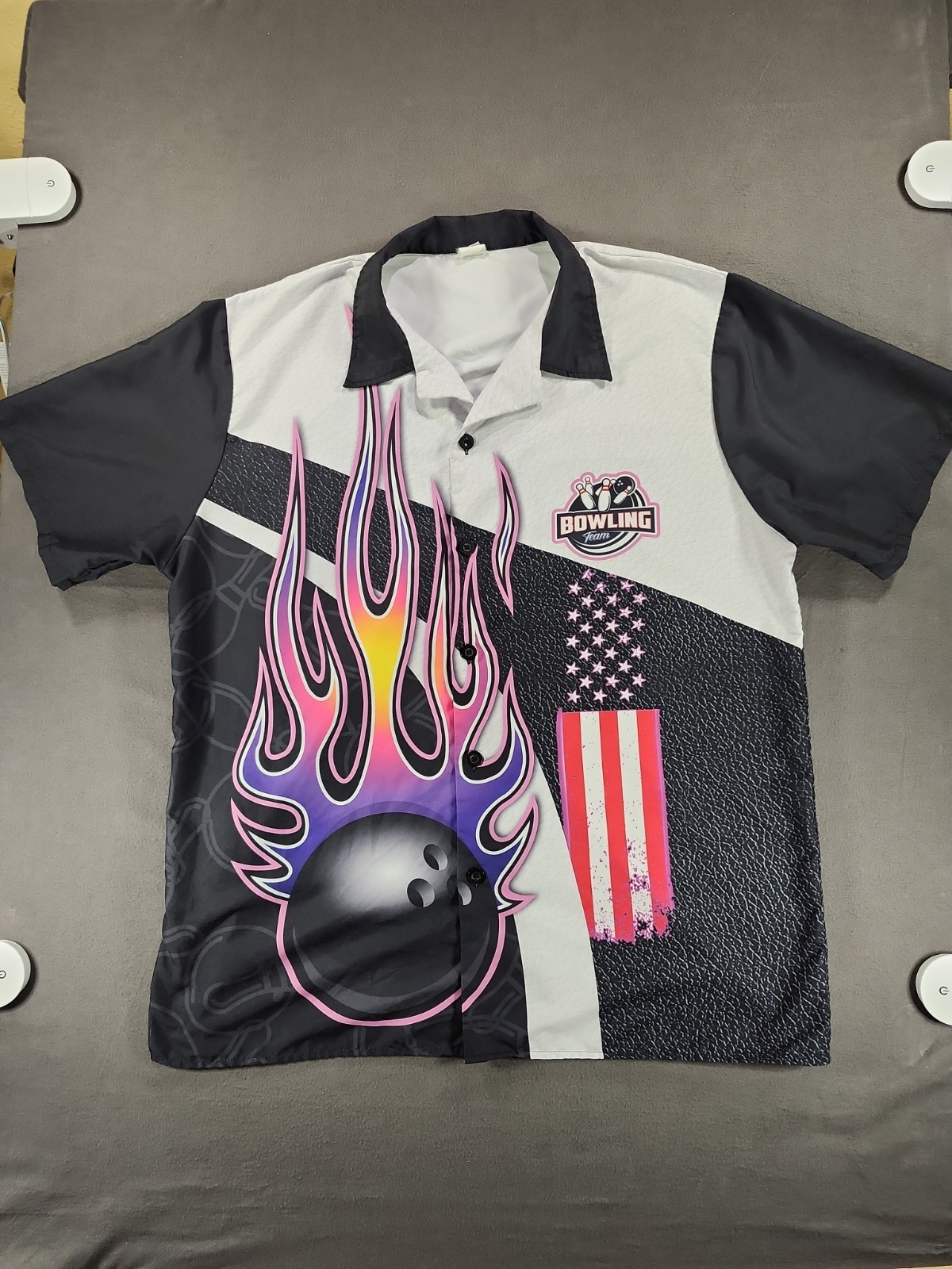 Bowling Team Shirt Mens XL Custom Lisa Vintage Graphic Sport Skull Flames 