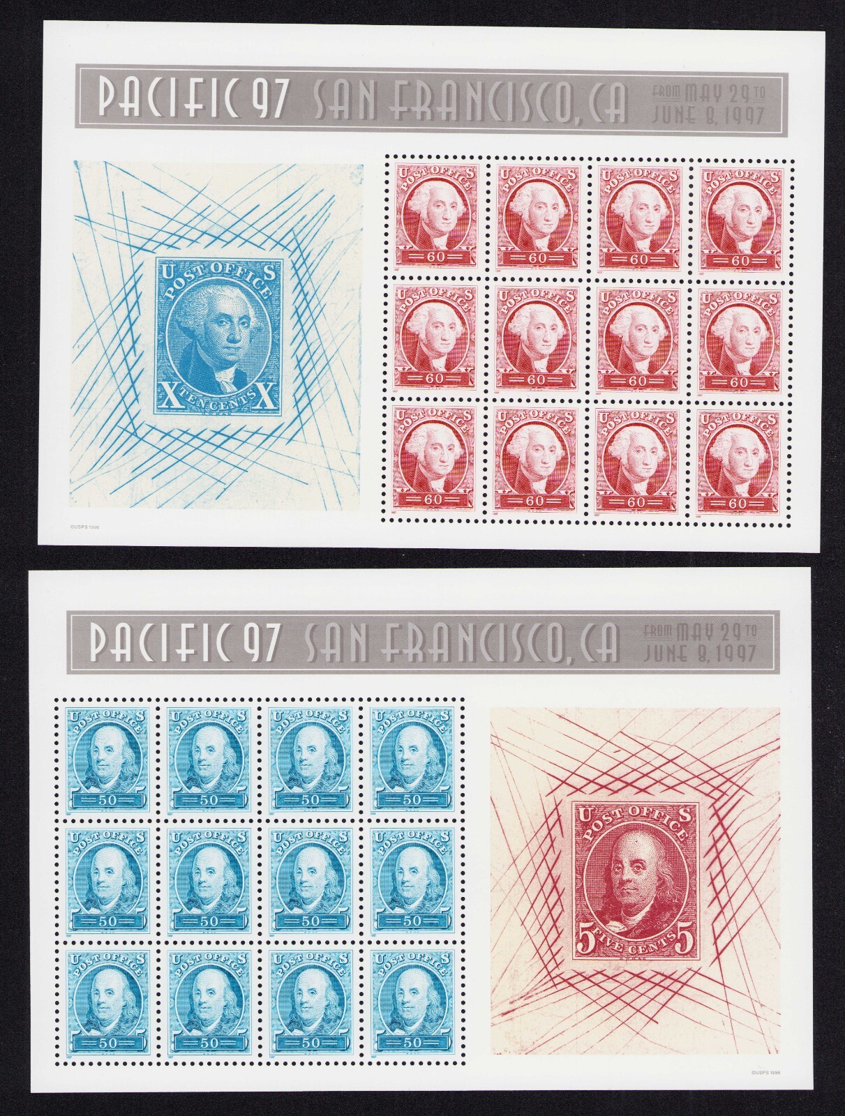 1997 US 3139-3140 Pacific 97 Sheets of 12 Set of 2 50c Franklin & 60c Washington