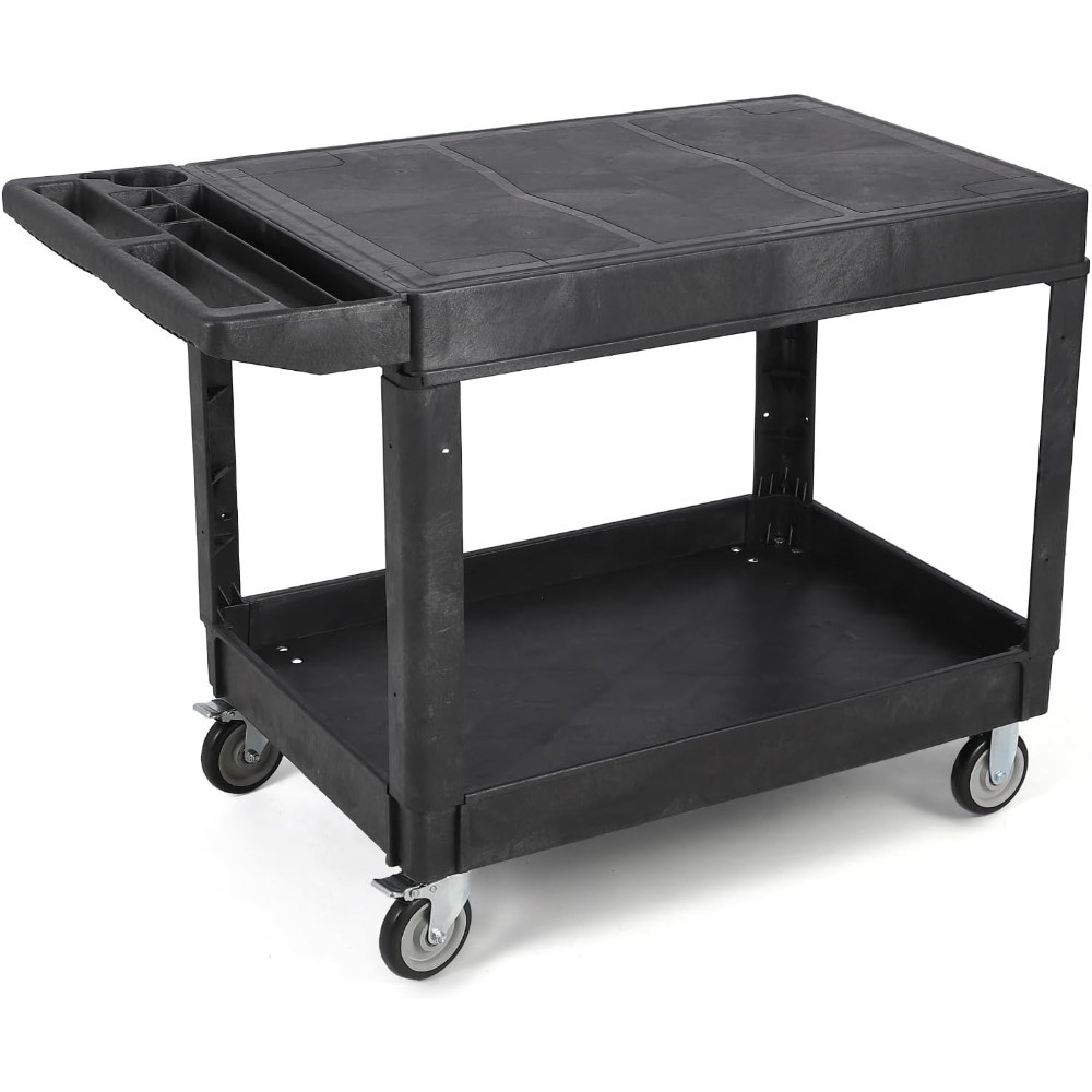 Heavy Duty Plastic Utility Cart 2 Tier Service Flat Top Work Cart for Warehouse