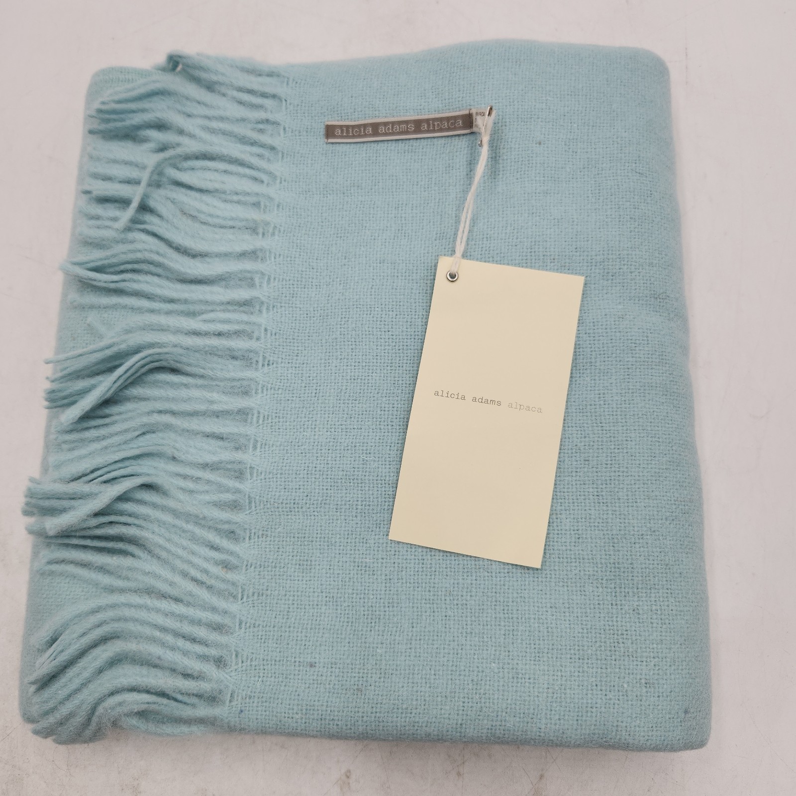 NEW Alicia Adams Alpaca Wool Blend Throw Blanket Aqua 51