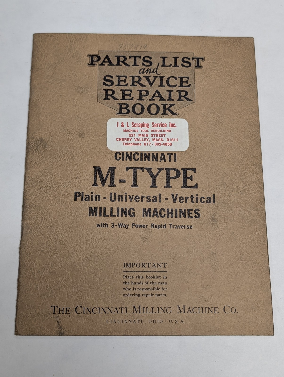 1930 CINCINNATI MILLING MACHINE PARTS LIST SERVICE MANUAL M-TYPE UNIVERSAL 1930 CINCINNATI MILLING MACHINE PARTS LIST SERVICE MANUAL M-TYPE UNIVERSAL