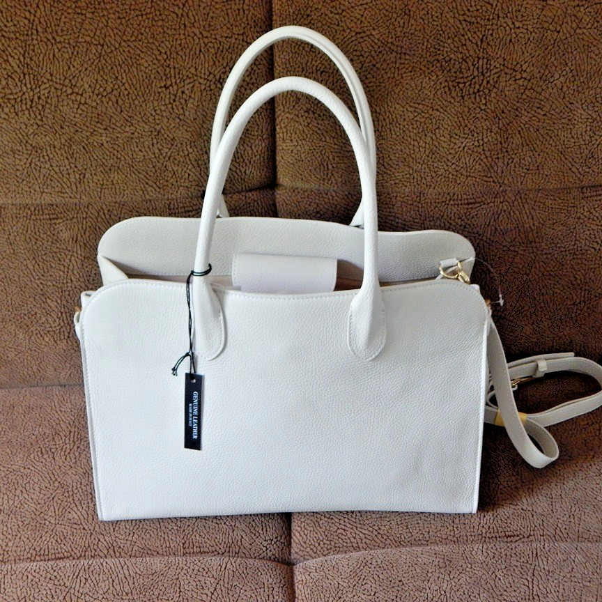 NWT CLAUDIA FIRENZE Genuine Luxury Leather Ivory Large Tote Bag Made in Italy