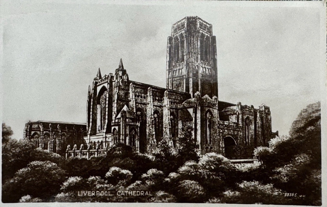 1933 UK RPPC Liverpool Cathedral KGV 1½d British Industries Fair