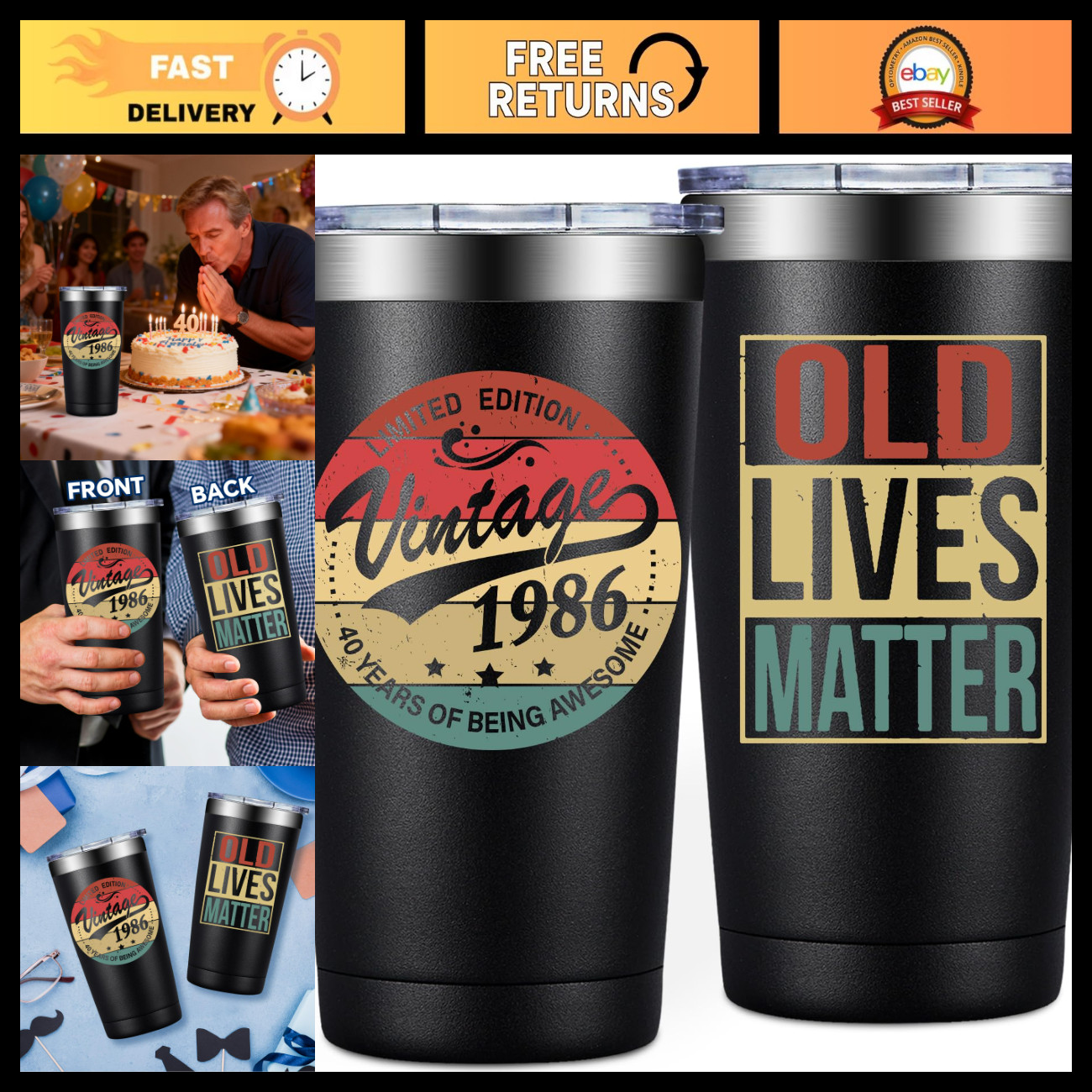 40th Birthday Gifts for Him & Her - Vintage 1986 Tumbler Cup & Decorations