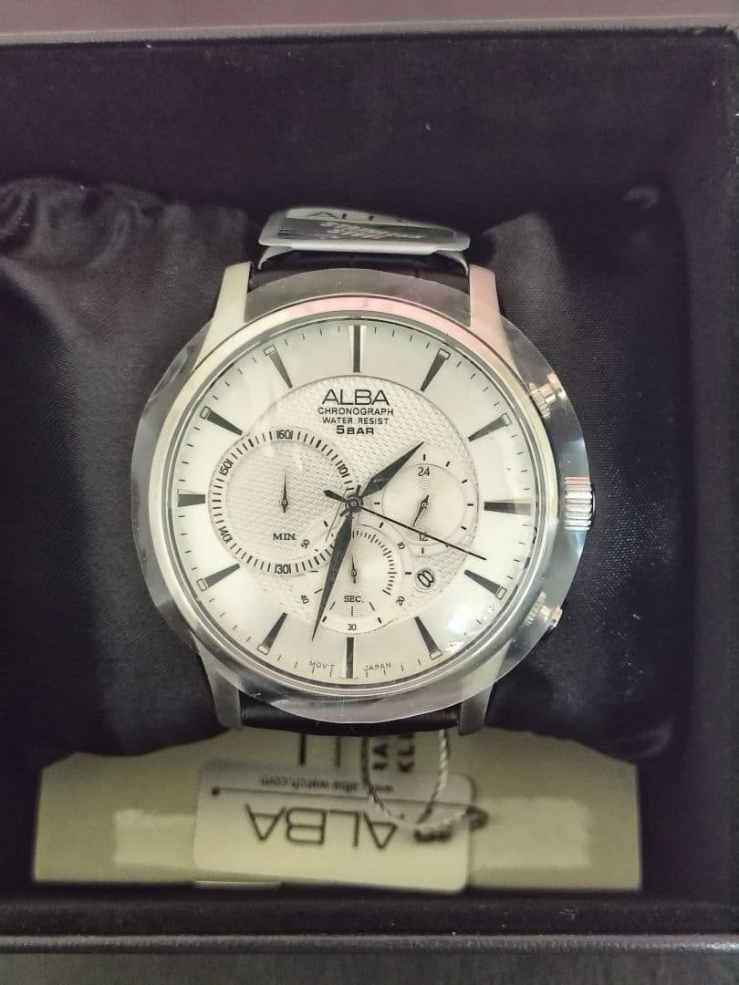 SEIKO ALBA Quartz Chronograph White Dial 50m Box Manual Unused