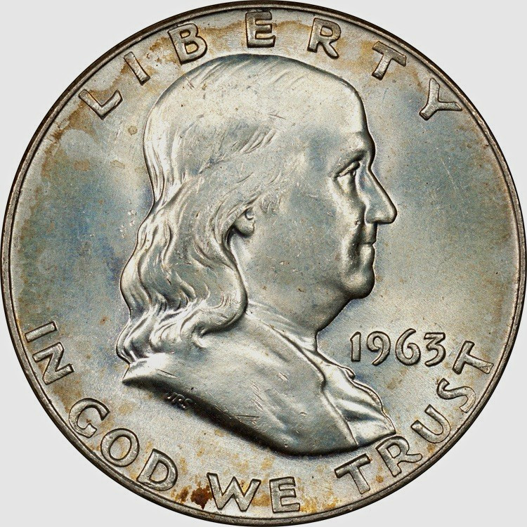 1950s-1960s Franklin Half Dollar 50 Cent 90% Silver Half Dollar