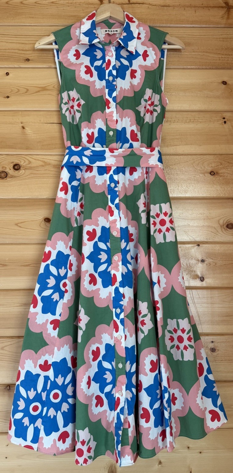 Boden Women’s Size 6 Amy Geometric Floral Sleeveless Midi Shirt Dress