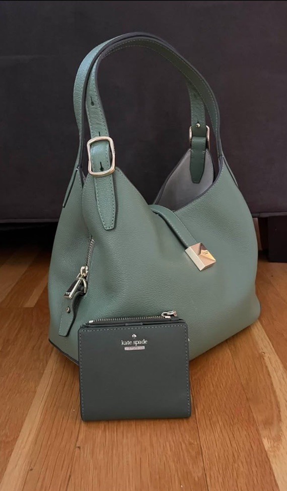 kate spade new york Green Pebbled Shoulder Bag Gold Hardware Detachable Strap