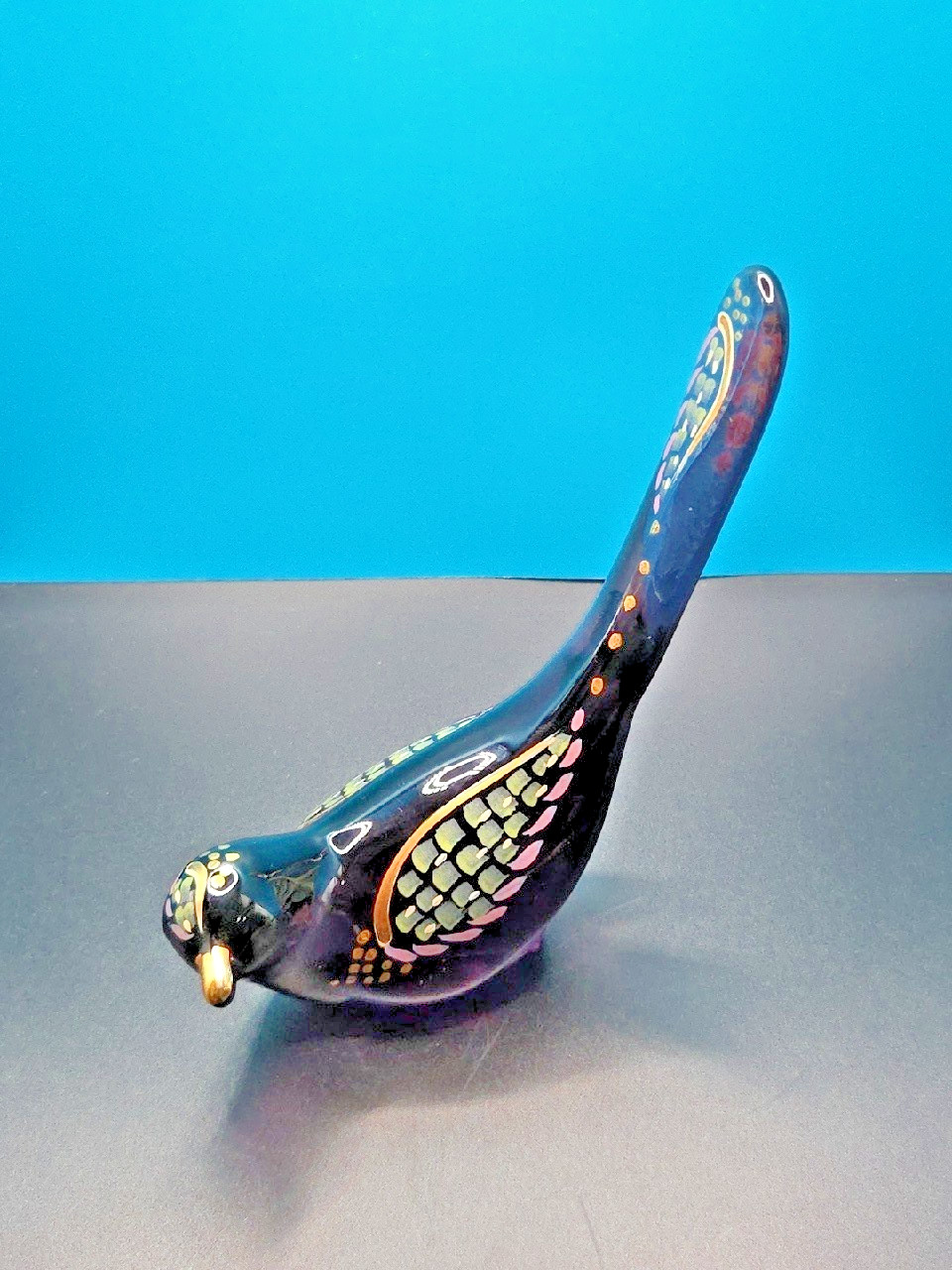Fenton Medallion  Plum Bird of Happiness 22K Gold, Hand painted K Brightbill