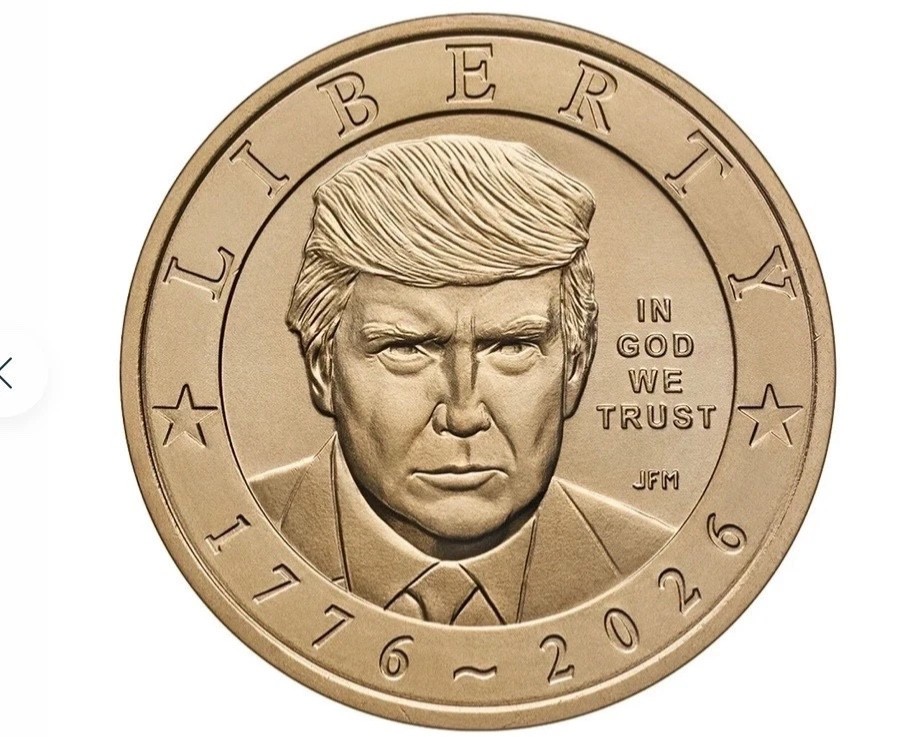 2026 President Trump Semiquincentennial $1 Coin in hand. 2026 President Trump Semiquincentennial $1 Coin in hand.