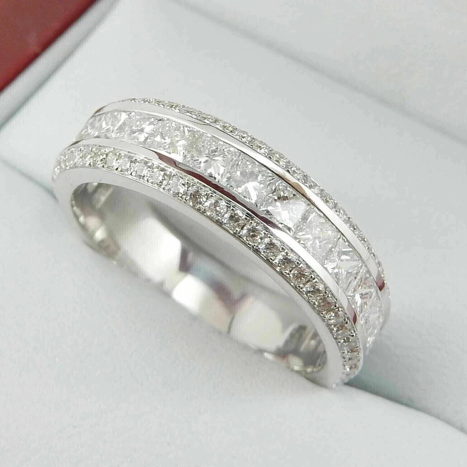 4.30Ct Princess Cut Natural Diamond Solid 14K White Gold Eternity Band Ring
