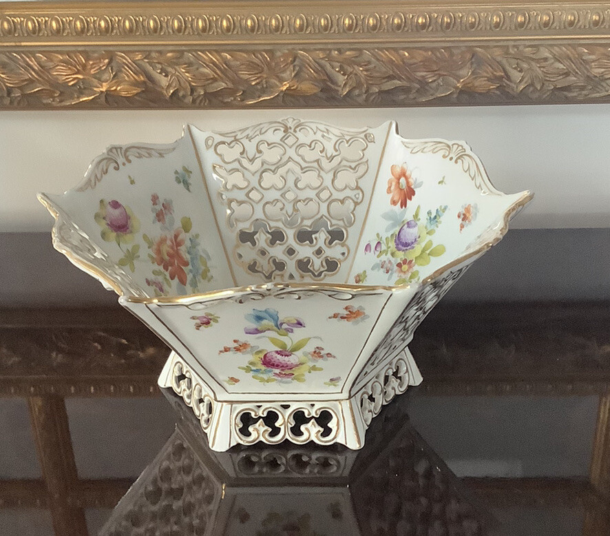 BEAUTIFUL VINTAGE  Reticulated Floral Bowl Dresden? ESTATE ITEM
