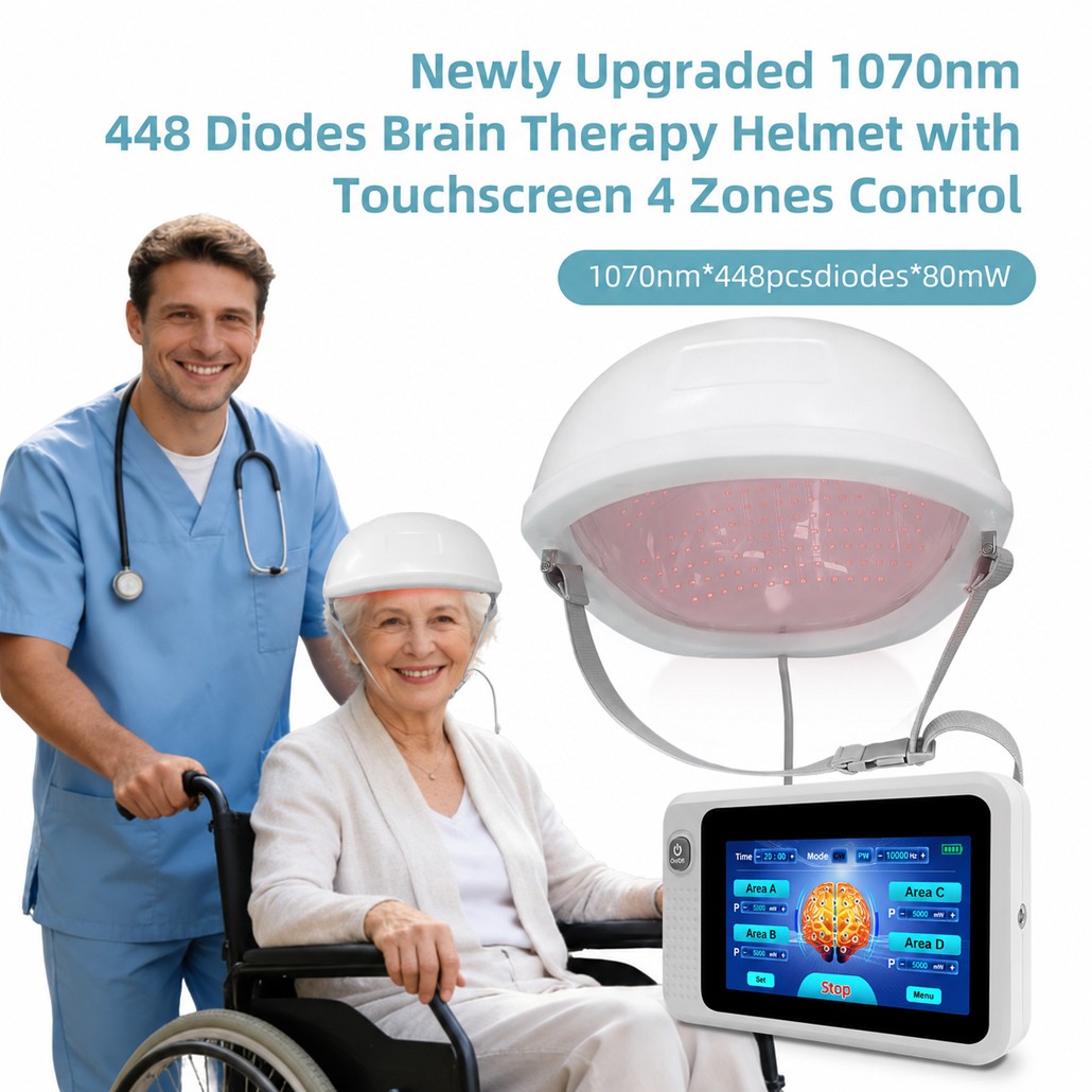 Touchscreen 448Diodes 1070nm NIR Light Therapy Brain Helmet 4-Zone for Alzheimer