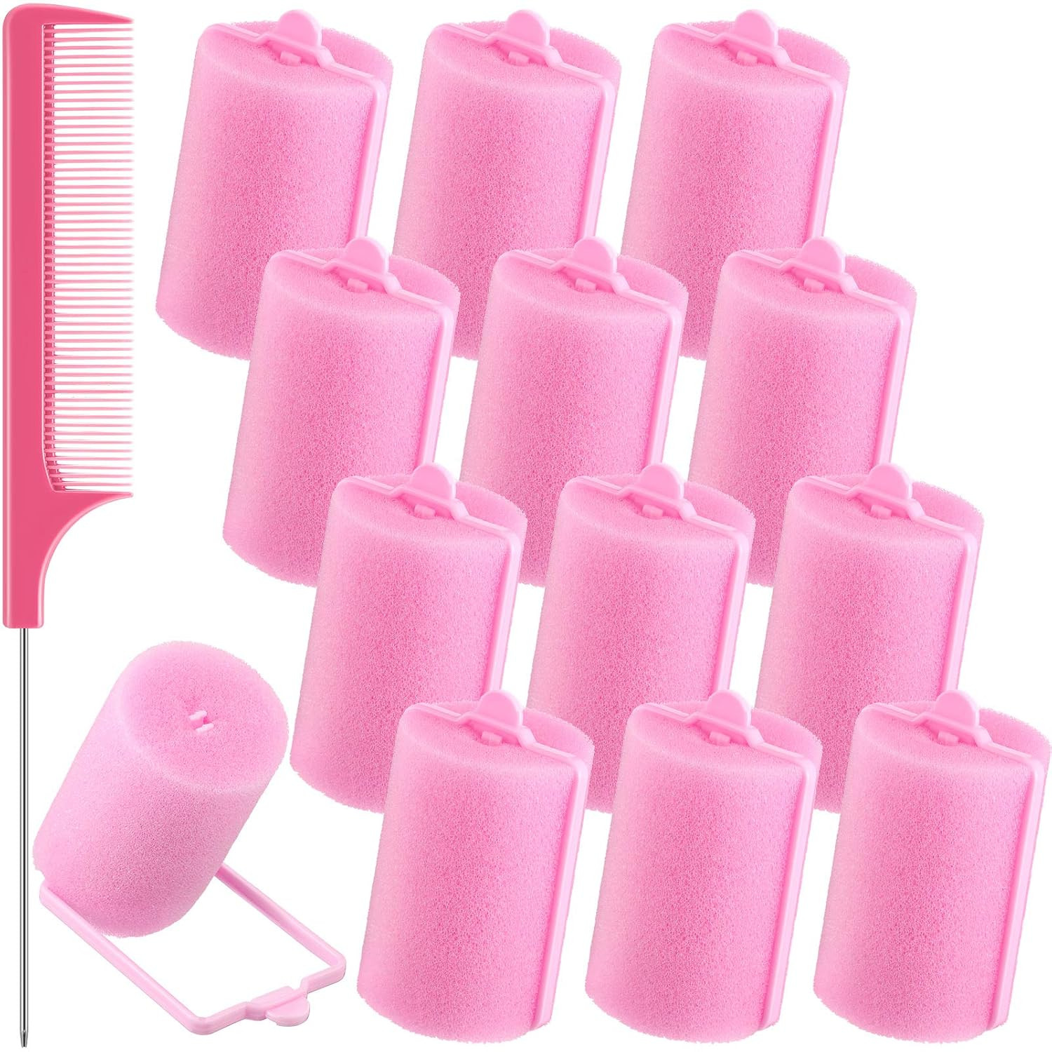 12 Pcs Jumbo Foam Sponge Hair Rollers 1.89 Inch Soft Sleeping Curlers