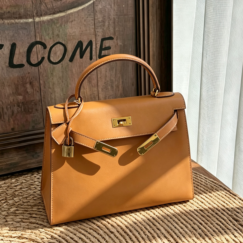 Hermès Kelly 28 Gold Gold HW Chamonix Leather Medium Handle Shoulder Bag Auth